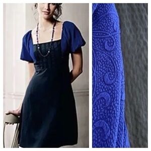 Anthropologie Moulinette Soeurs Black Blue Silk Puff Sleeve Bolero Mini Dress 2